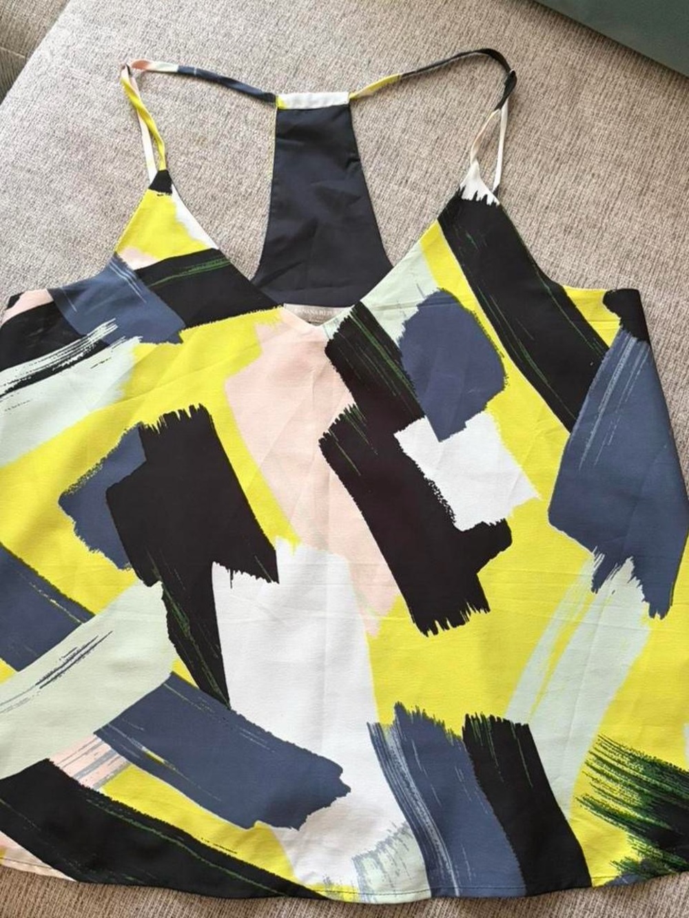 Banana Republic Abstract Brushstroke Yellow Navy Black Tank Top